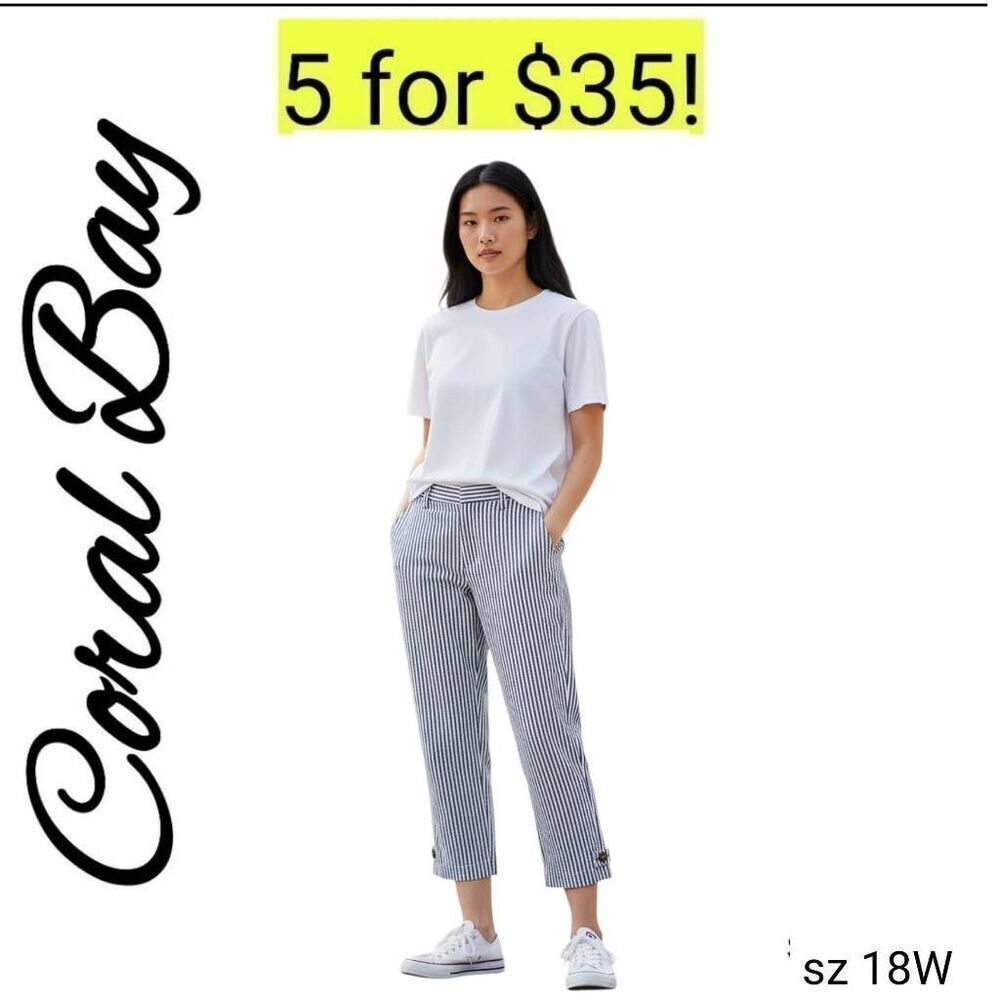 Coral Bay Blue & White Ticking Railroad Stripe Cropped Ankle Jeans Sale 5 for 35
